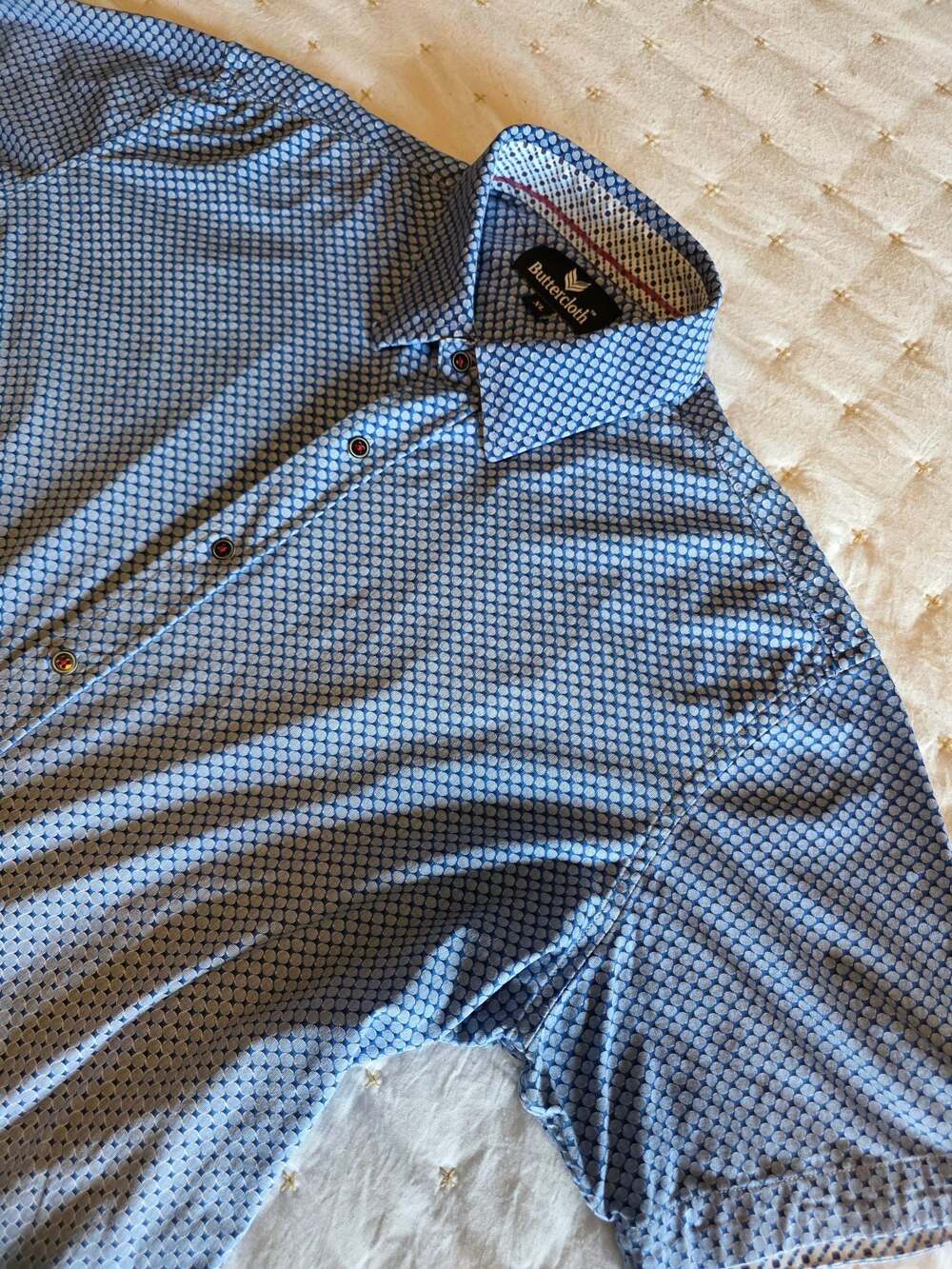 Buttercloth Men's Short Sleeve Button-Down Shirt Blue Geometric Pattern